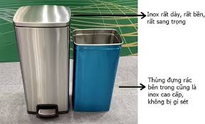 Thùng rác inox vuông đạp chân 30 lít 4 304 1
