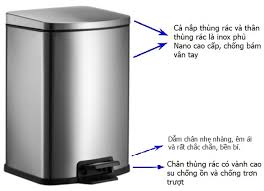 thùng rác inox vuông đạp chân 7 lít 3 7l1