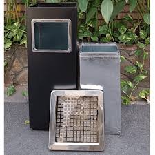 Thùng rác inox gạt tàn vuông A34-B (240x240x610)mm 3 a2 1