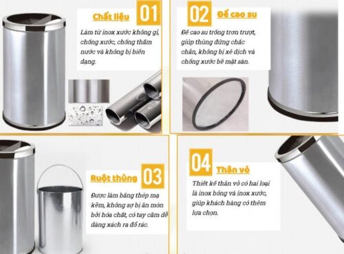 Thùng rác inox nắp lật A35-P (480x830) mm 4 e3