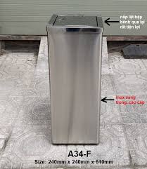 Thùng rác inox vuông nắp lật A34-F 4 f3